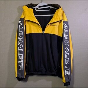 Alphalete Men's Yellow Black Tech Gear Windbreaker Pullover 1/4 Zip Hoodie Sz M